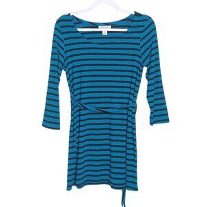 Motherhood Maternity Long Sleeve Striped Tunic Blouse With Belt Teal Size Small